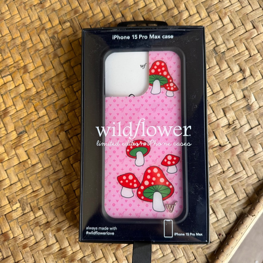 Wildflower iPhone 15 Pro Max Case Pink Mushroom Heart Limited Cottagecore